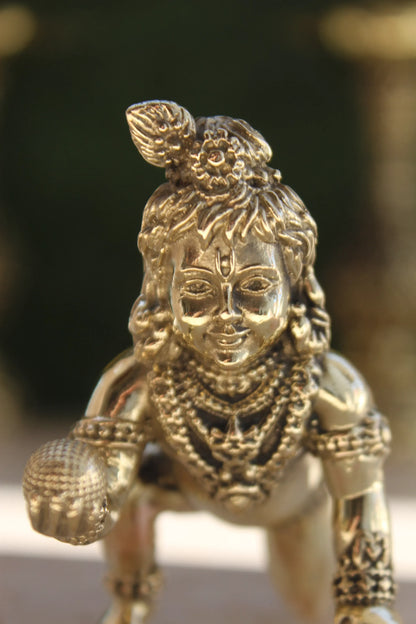 Brass Laddu Gopal Idol | Divine Bal Krishna Murti for Home Mandir & Janmashtami