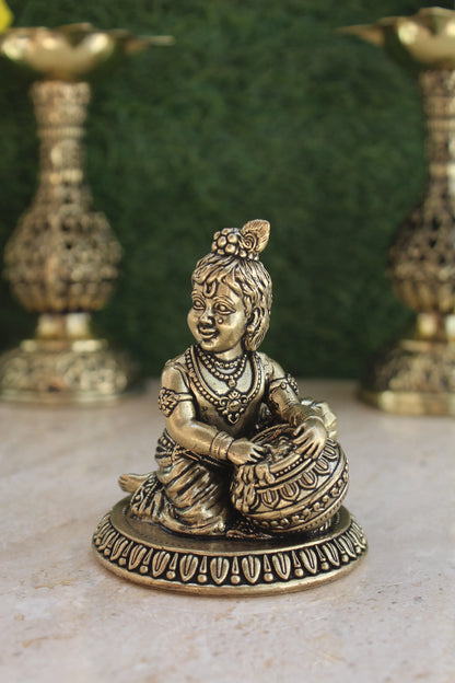 Brass Laddu Gopal Stealing Makkhan Idol (3.5")
