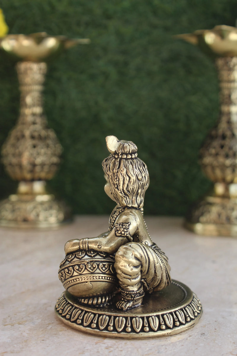 Brass Laddu Gopal Stealing Makkhan Idol (3.5")