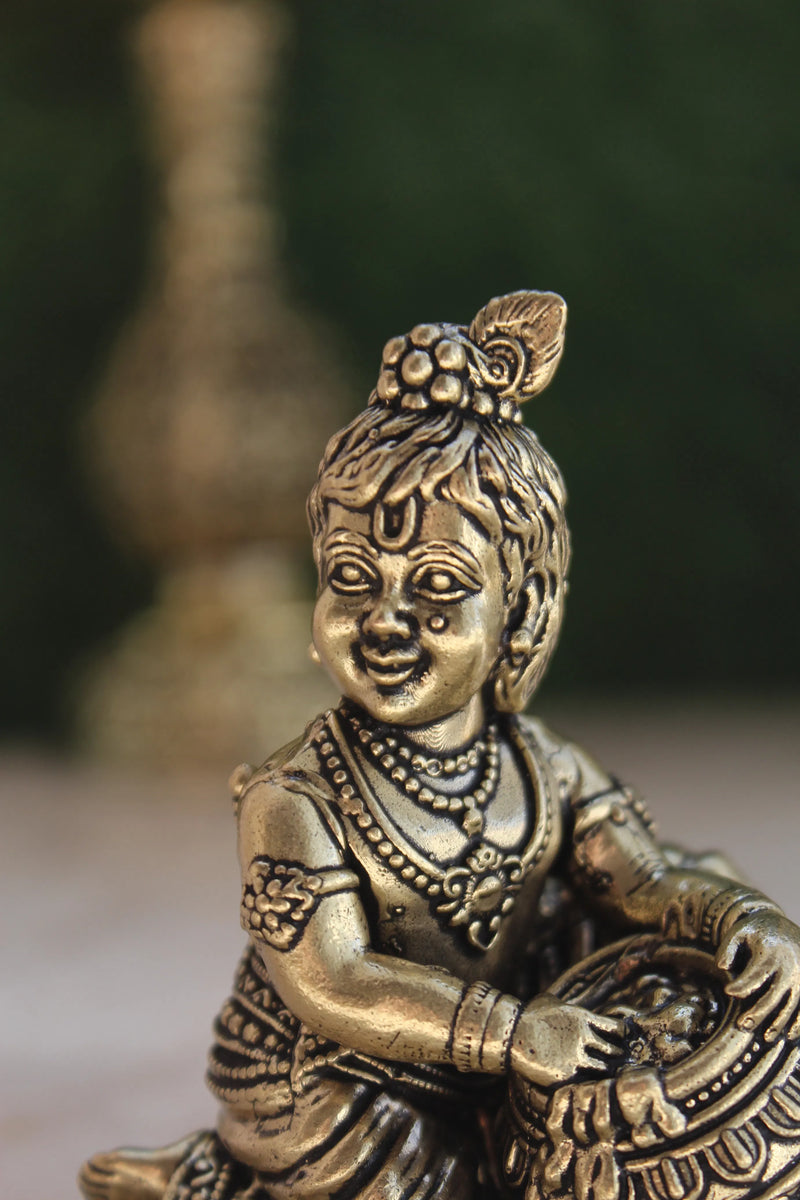 Brass Laddu Gopal Stealing Makkhan Idol (3.5")