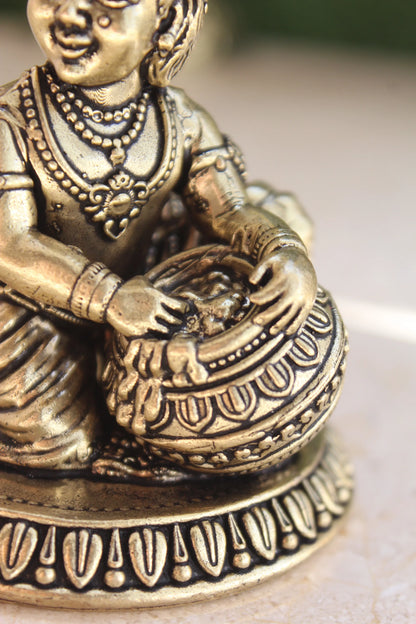 Brass Laddu Gopal Stealing Makkhan Idol (3.5")