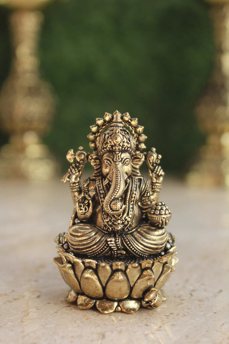 Brass Divine Trio Lakshmi Ganesha Saraswati Statue (2.5")