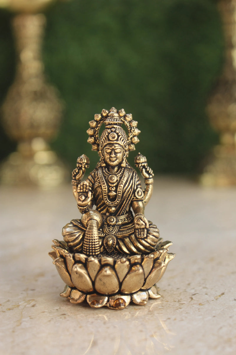 Brass Divine Trio Lakshmi Ganesha Saraswati Statue (2.5")