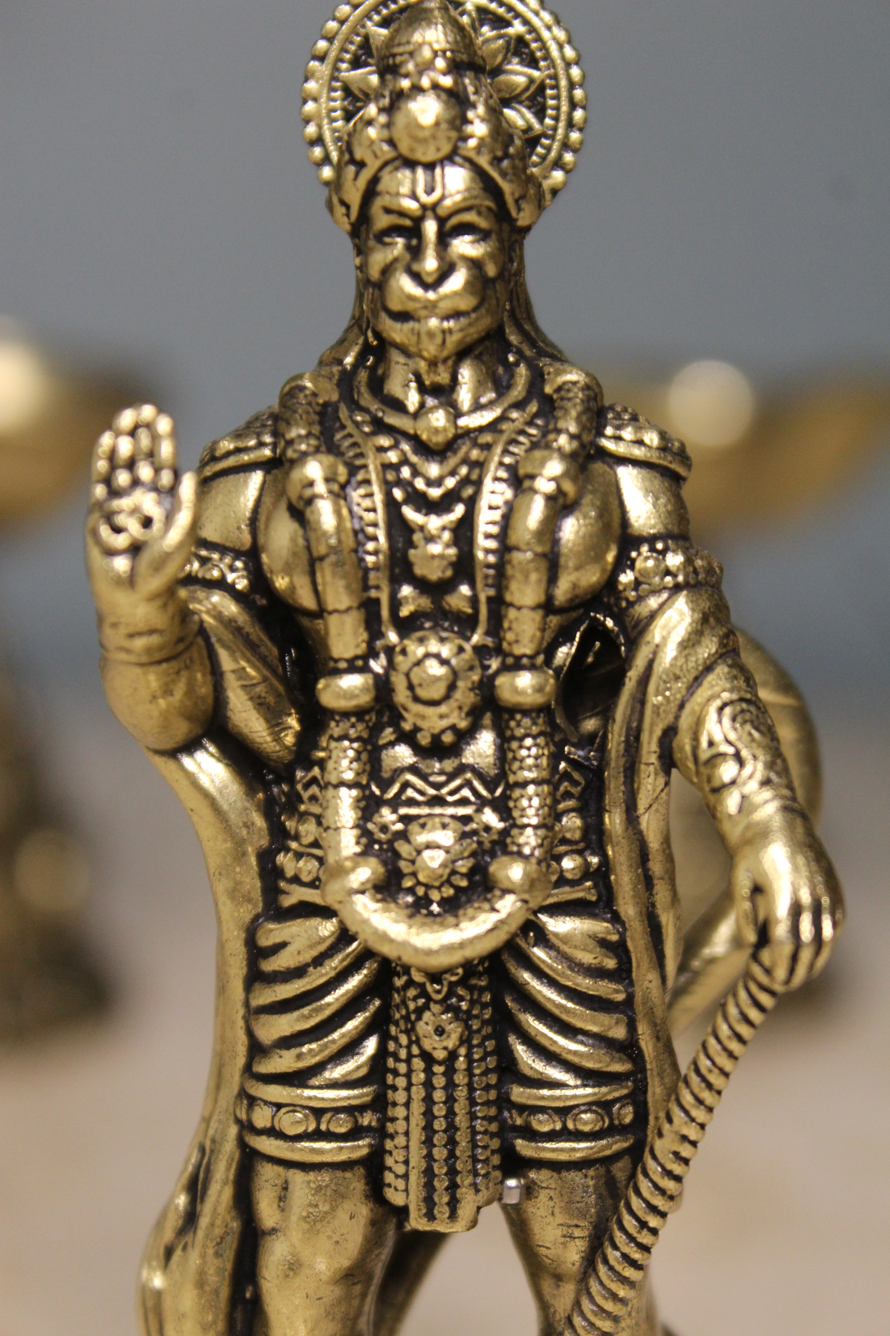 Brass Hanuman Standing Idol | Ashirwad Pose Bajrang Bali Statue for Home Mandir & Puja Room ( 4 inch )