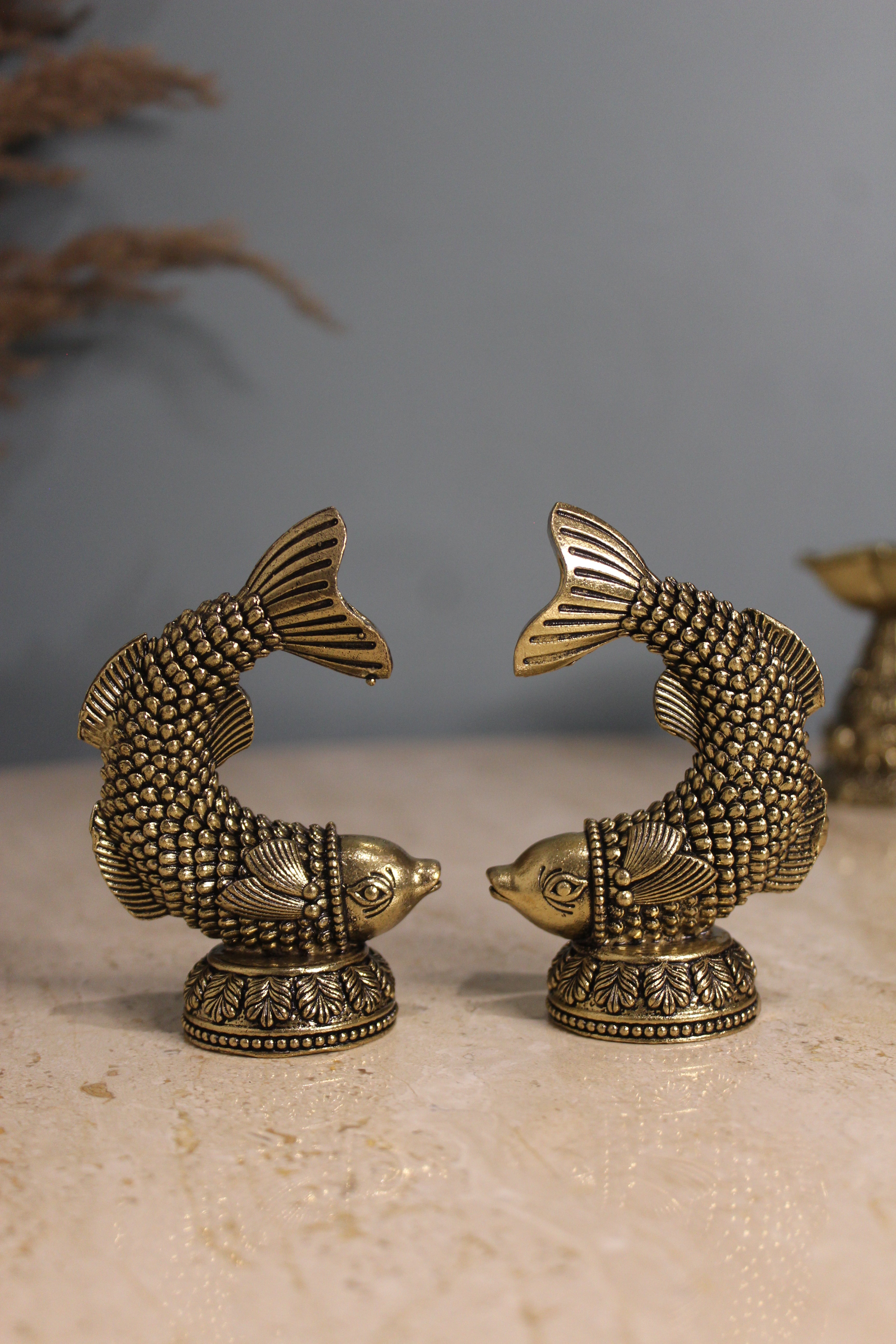 Brass Fish Pair Statue | Vastu Feng Shui Decorative Figurine for Home & Office ( 3.50 inch )