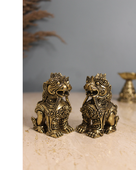 Brass Feng Shui Kirin Dragon Horse Statues Pair (3 Inch)