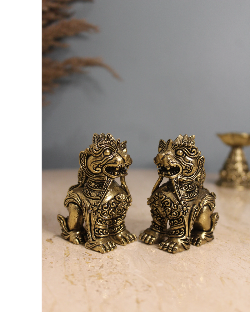Brass Feng Shui Kirin Dragon Horse Statues Pair (3 Inch)