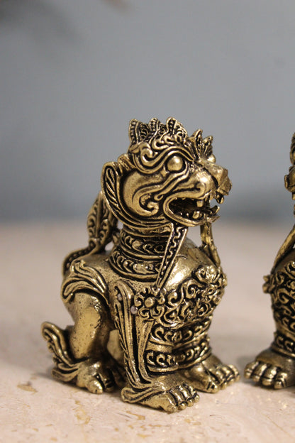 Brass Qilin Statue Pair | Feng Shui Kirin Dragon Horse Figurine for Wealth, Protection & Good Luck ( 3.00 inch )
