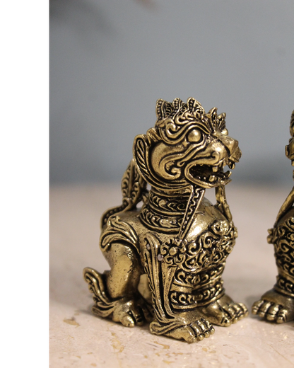 Brass Feng Shui Kirin Dragon Horse Statues Pair (3 Inch)