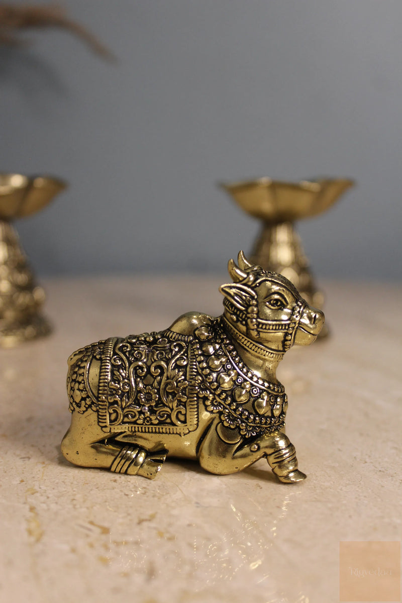 Handcrafted Brass Resting Nandi Shiva Bull Statue