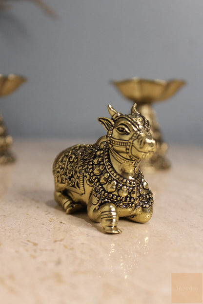 Handcrafted Brass Resting Nandi Shiva Bull Statue
