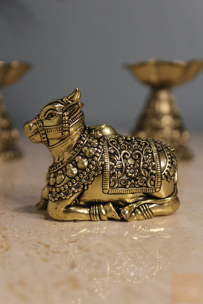 Handcrafted Brass Resting Nandi Shiva Bull Statue