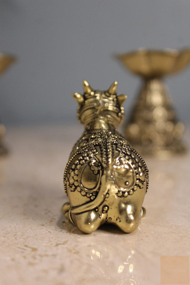 Handcrafted Brass Resting Nandi Shiva Bull Statue
