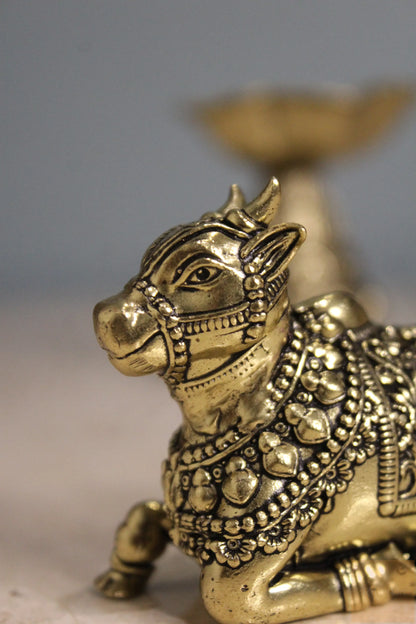 Handcrafted Brass Resting Nandi Shiva Bull Statue