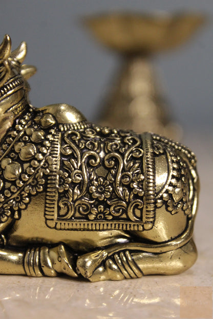 Handcrafted Brass Resting Nandi Shiva Bull Statue