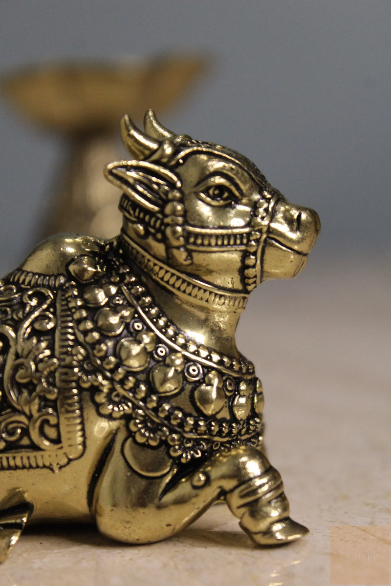 Handcrafted Brass Resting Nandi Shiva Bull Statue