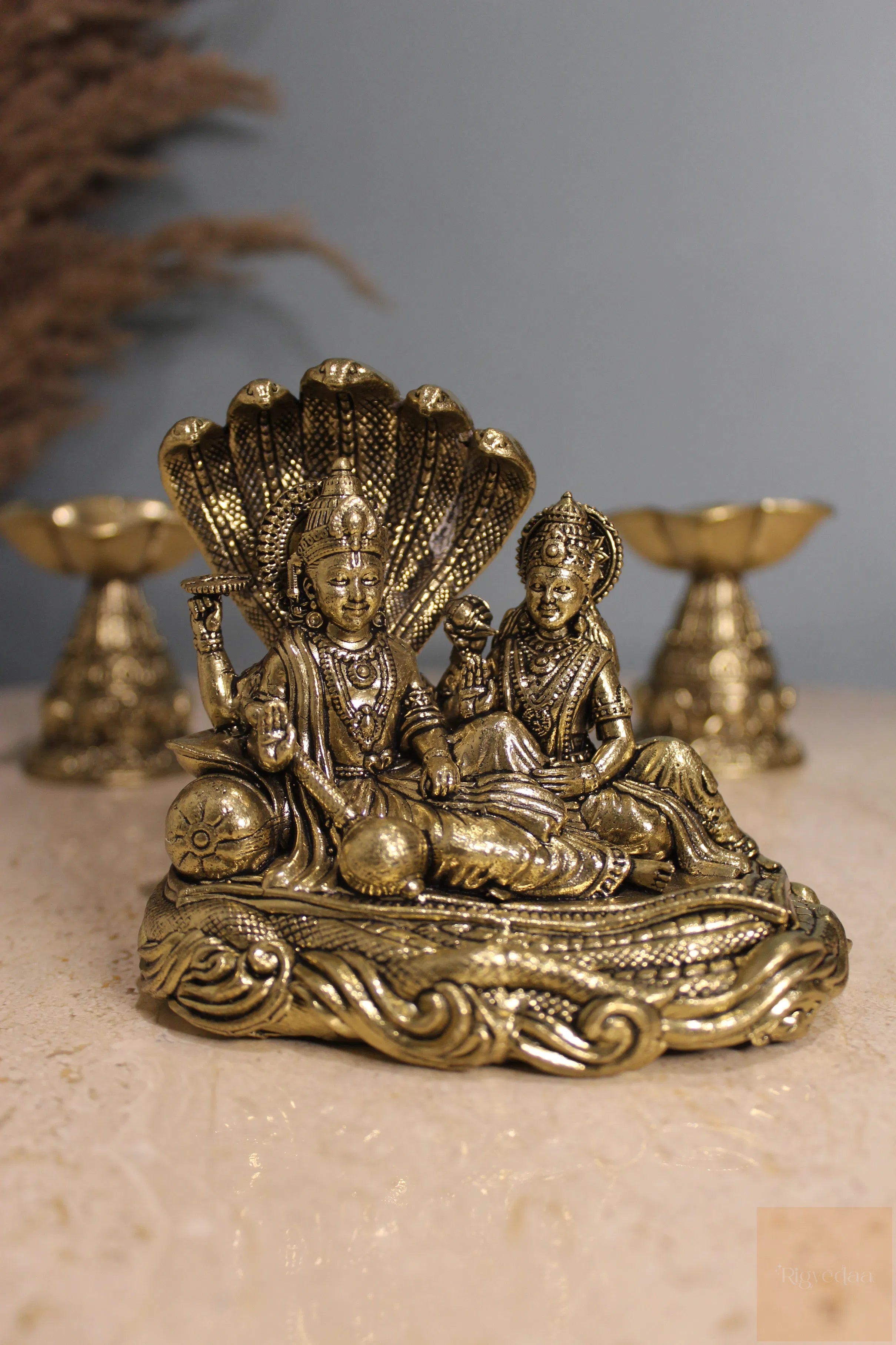 Brass Vishnu Lakshmi Sheshnag Statue | Vaikuntha Narayan Idol for Wealth, Protection & Devotion