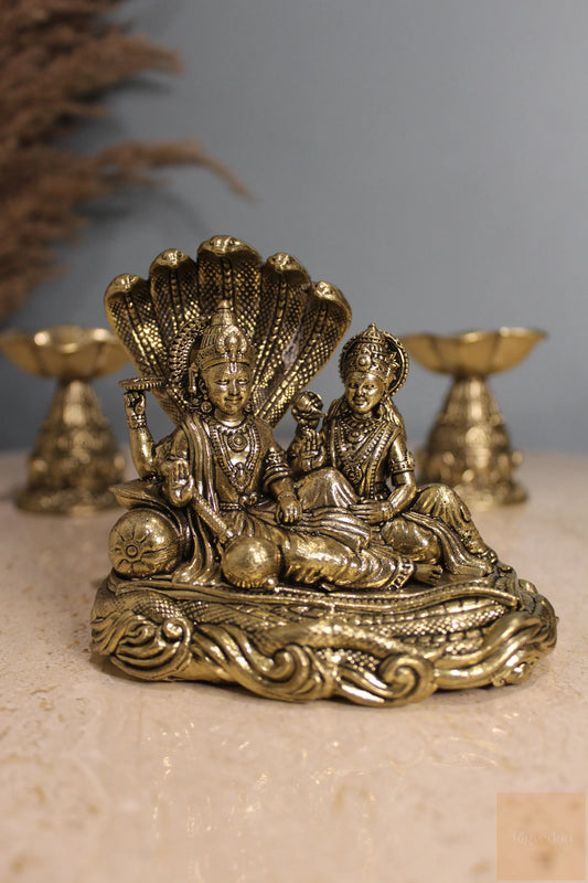 Brass Vishnu Lakshmi Sheshnag Statue | Vaikuntha Narayan Idol for Wealth, Protection & Devotion