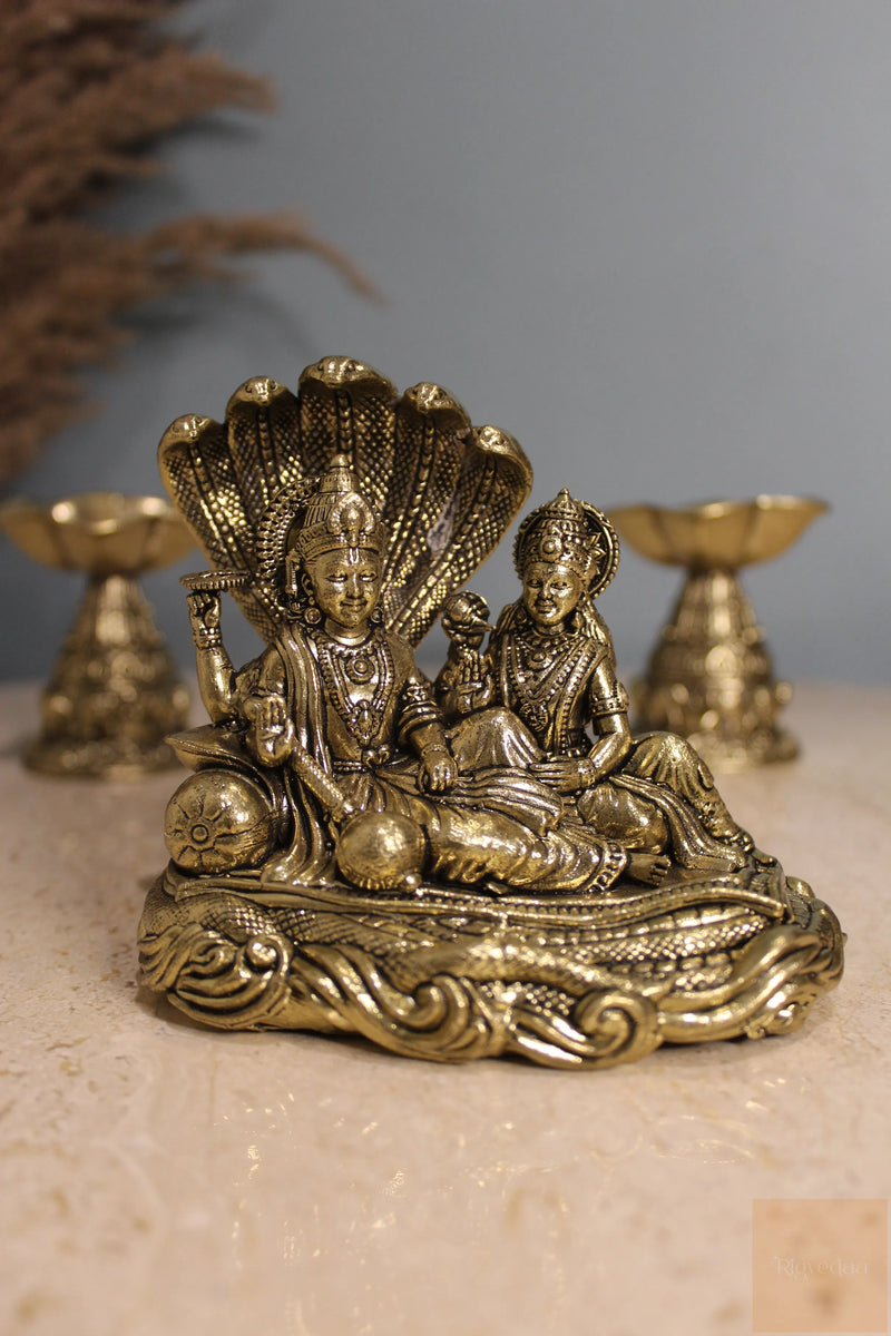 Brass Vishnu Lakshmi Sheshnag Statue | Rigvedaa™