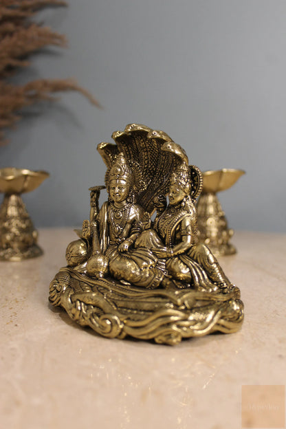 Brass Vishnu Lakshmi Sheshnag Statue | Rigvedaa™