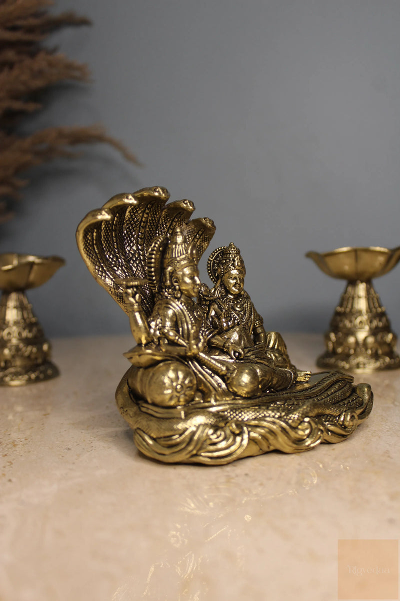 Brass Vishnu Lakshmi Sheshnag Statue | Rigvedaa™