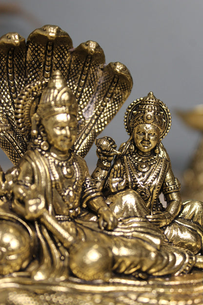 Brass Vishnu Lakshmi Sheshnag Statue | Rigvedaa™