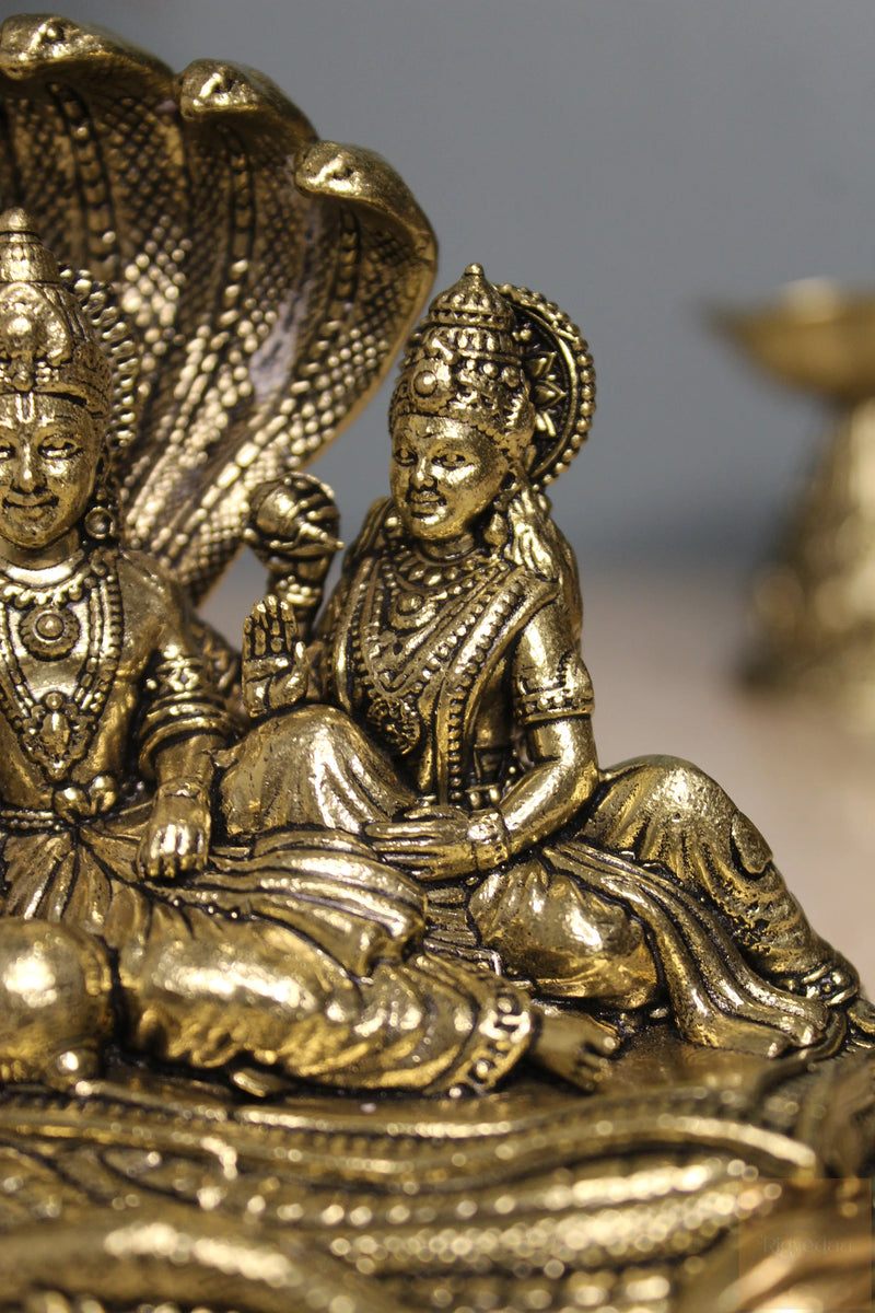 Brass Vishnu Lakshmi Sheshnag Statue | Rigvedaa™