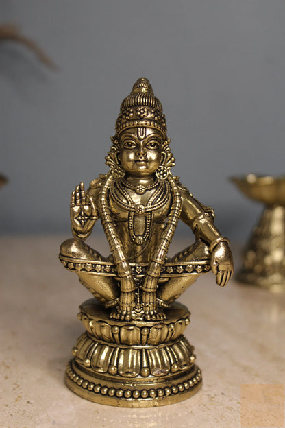 Brass Swami Ayyappan Dharma Sastha Statue (4.75")