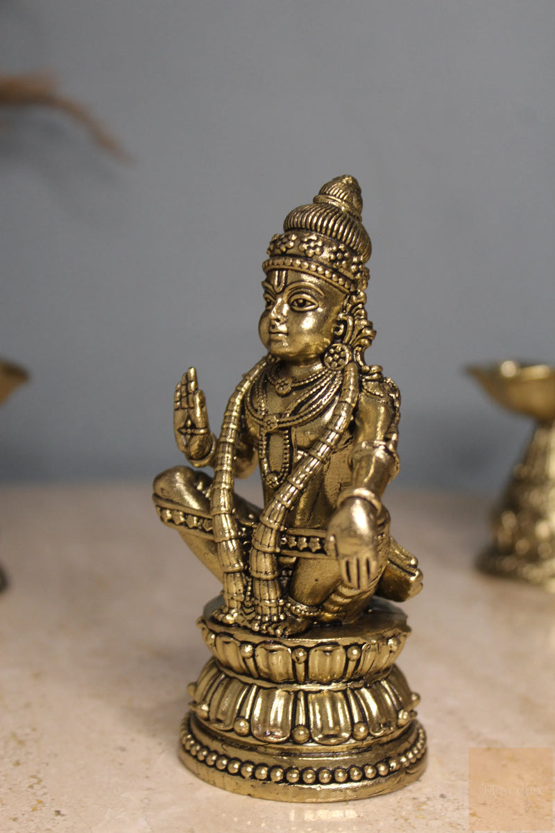 Brass Swami Ayyappan Dharma Sastha Statue (4.75")