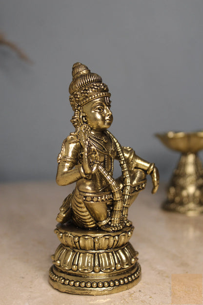 Brass Swami Ayyappan Dharma Sastha Statue (4.75")