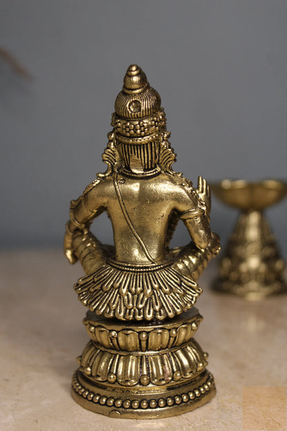Brass Swami Ayyappan Dharma Sastha Statue (4.75")