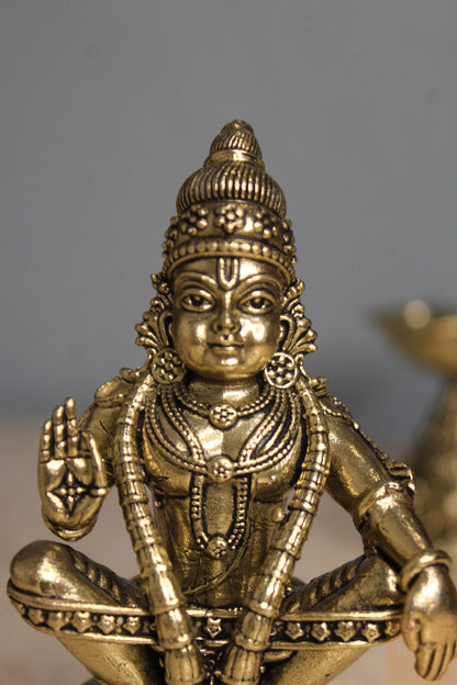 Brass Swami Ayyappan Dharma Sastha Statue (4.75")