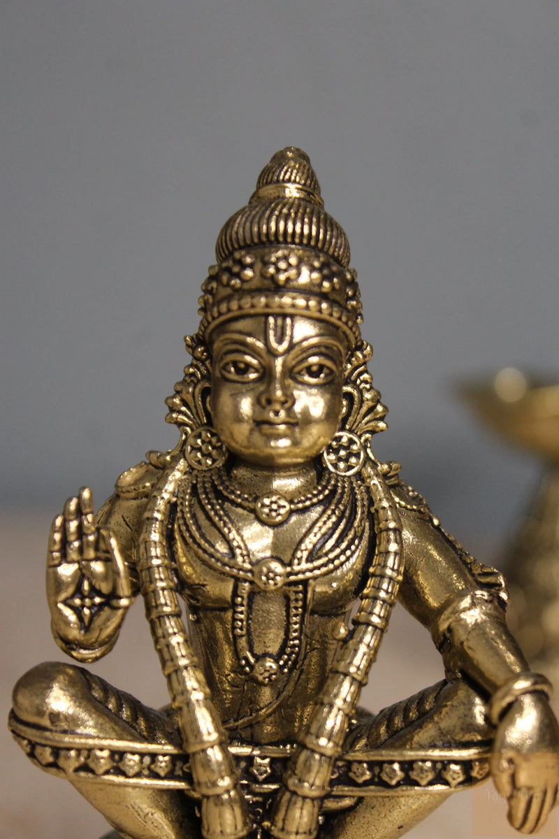 Brass Swami Ayyappan Dharma Sastha Statue (4.75")