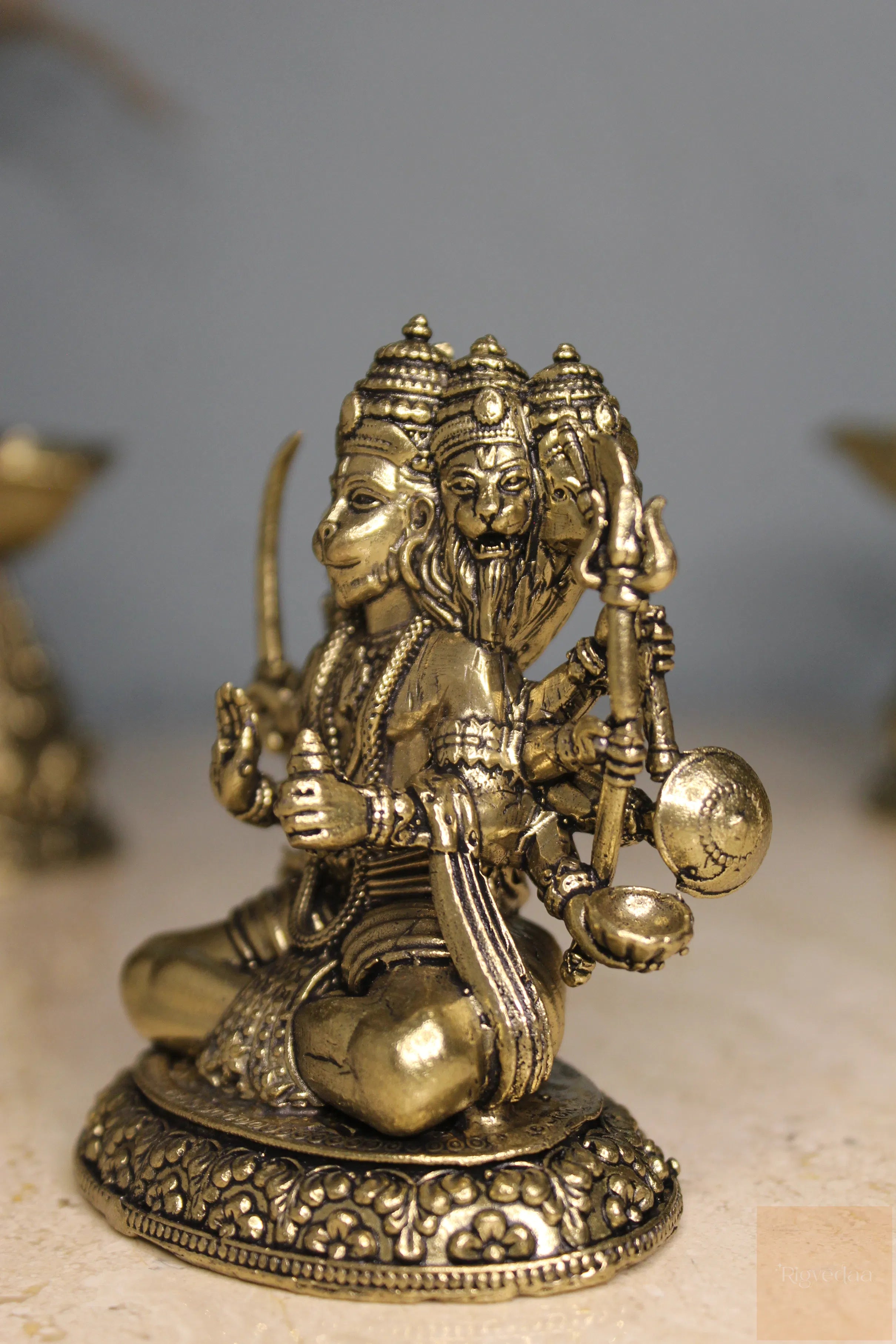 Brass Panchmukhi Balaji Idol | Sitting Panchmukhi Hanuman Statue for Home Mandir, Protection & Divine Blessings