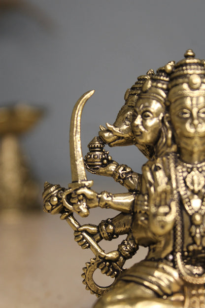Brass Panchmukhi Balaji Idol | Sitting Panchmukhi Hanuman Statue for Home Mandir, Protection & Divine Blessings