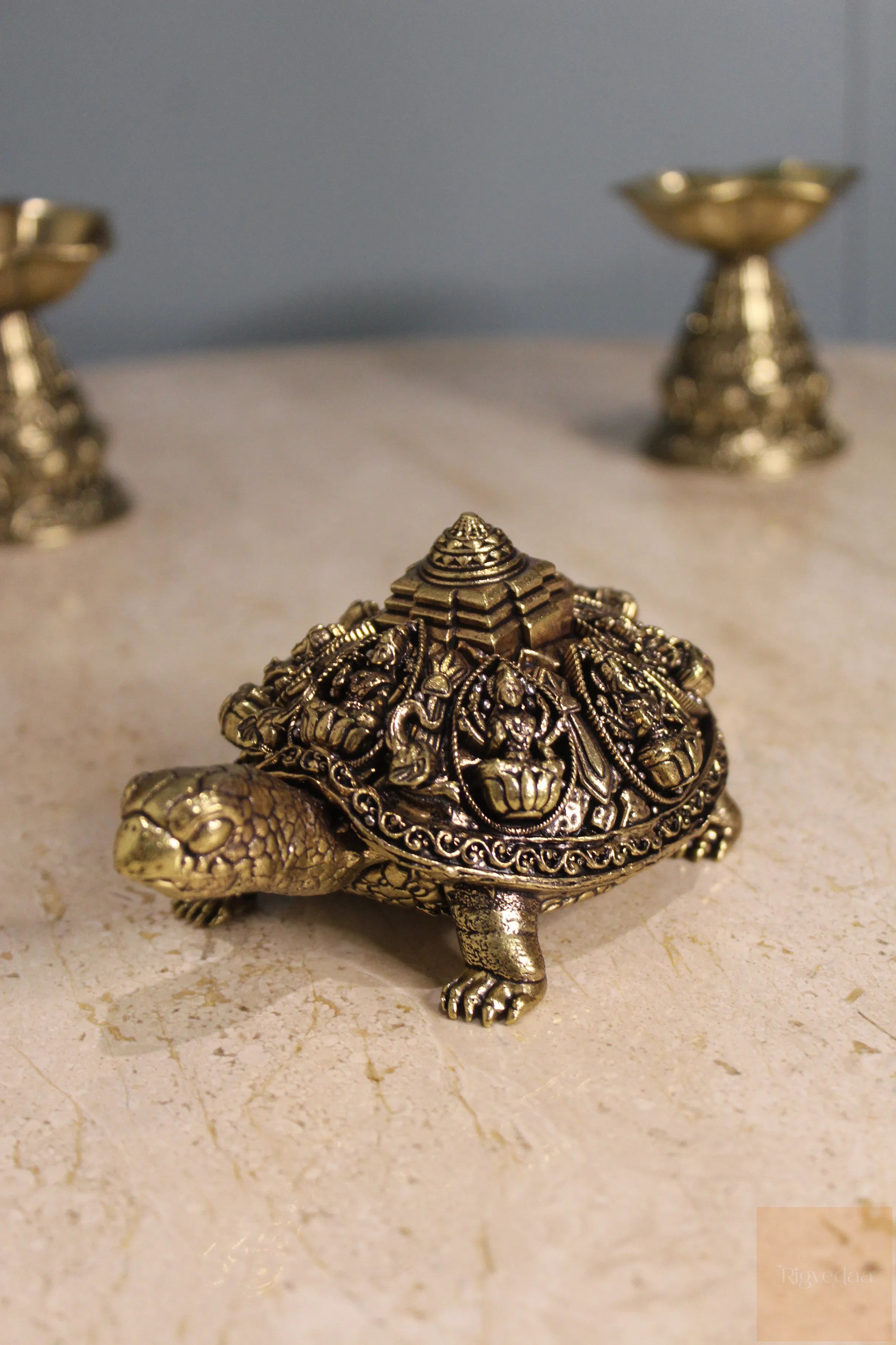 Ashta Lakshmi Brass Tortoise with Shree Yantra | Vastu Feng Shui Turtle for Prosperity