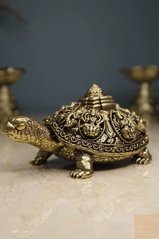 Ashta Lakshmi Brass Tortoise with Shree Yantra | Vastu Feng Shui Turtle for Prosperity