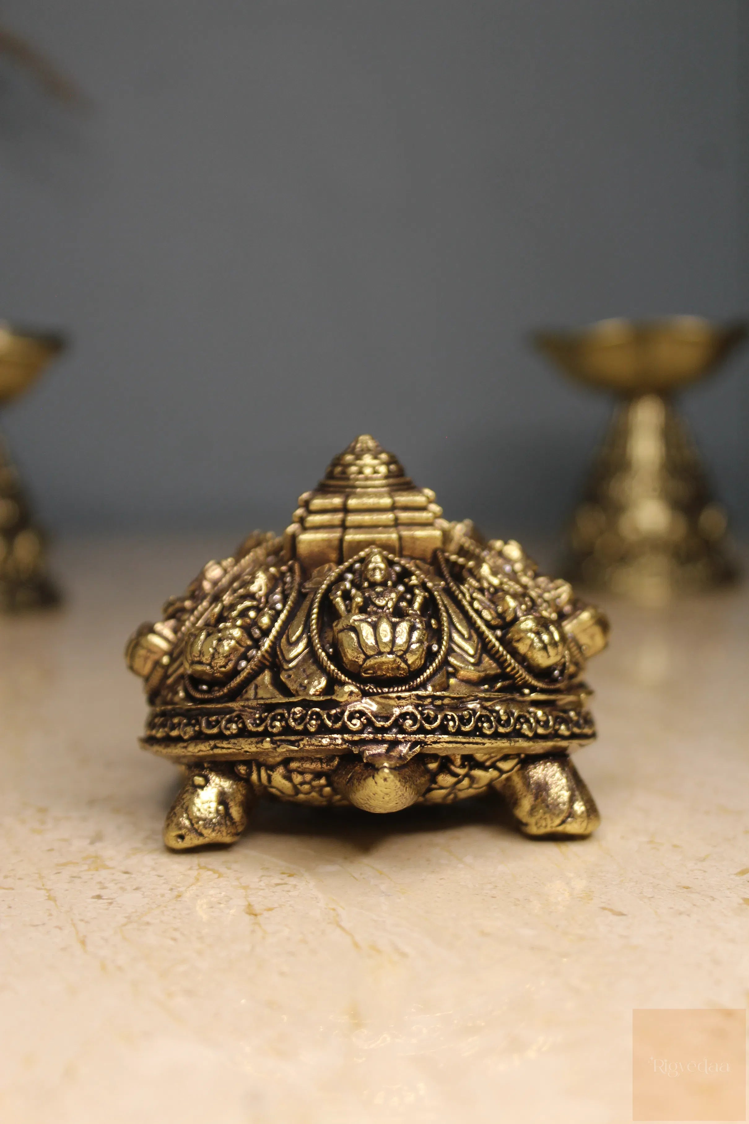 Ashta Lakshmi Brass Tortoise with Shree Yantra | Vastu Feng Shui Turtle for Prosperity