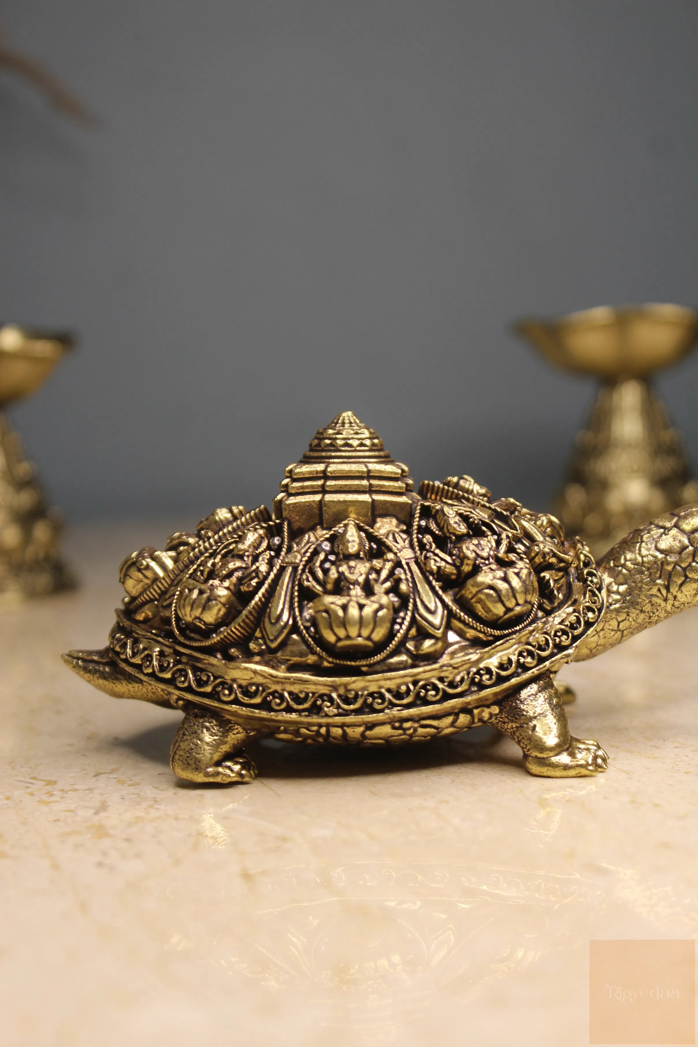 Ashta Lakshmi Brass Tortoise with Shree Yantra | Vastu Feng Shui Turtle for Prosperity