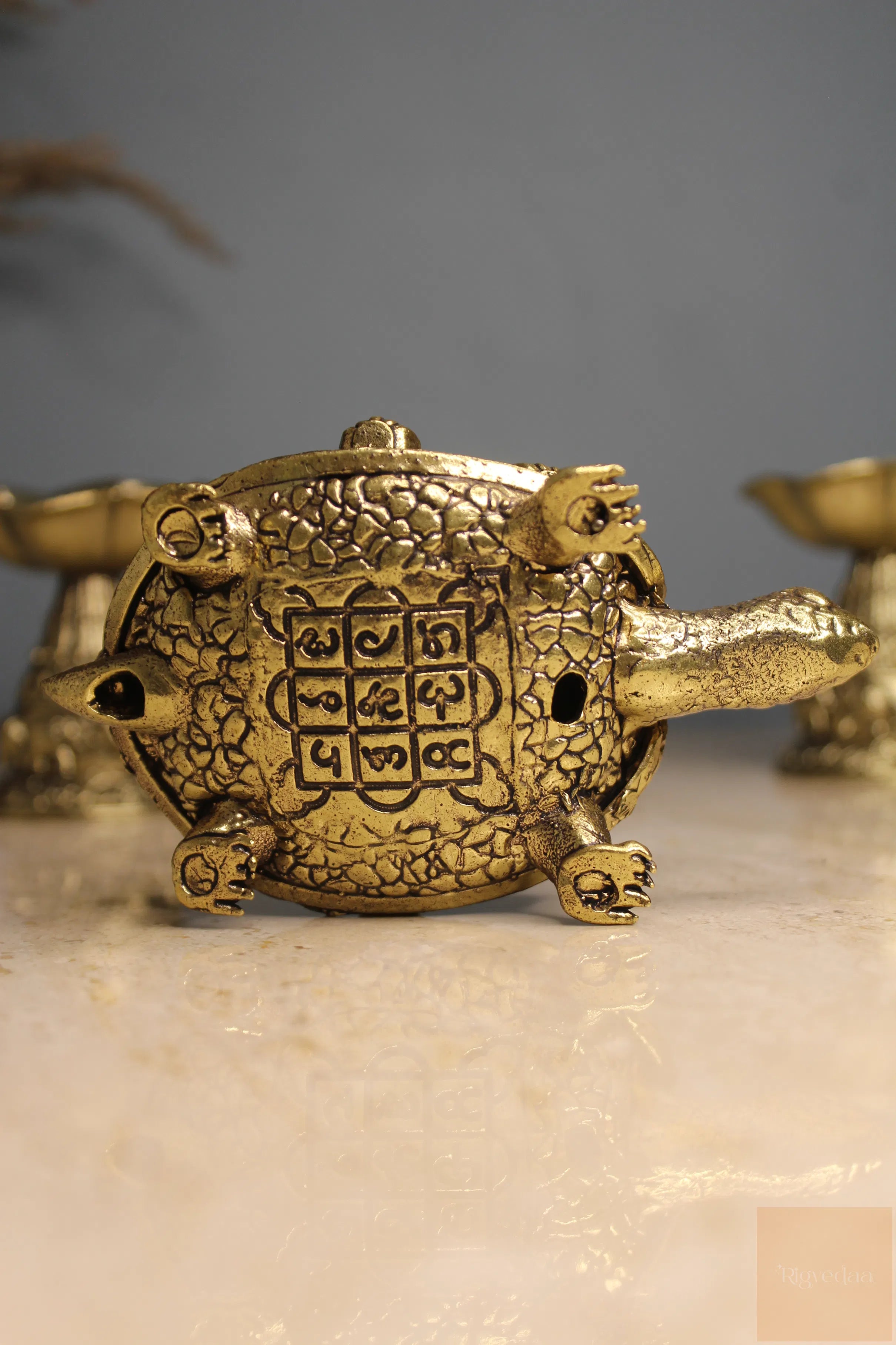 Ashta Lakshmi Brass Tortoise with Shree Yantra | Vastu Feng Shui Turtle for Prosperity