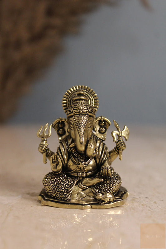 Brass Dashboard Ganesha Idol 2.00" | Car Ganesha Statue for Good Luck, Protection & Safe Journey