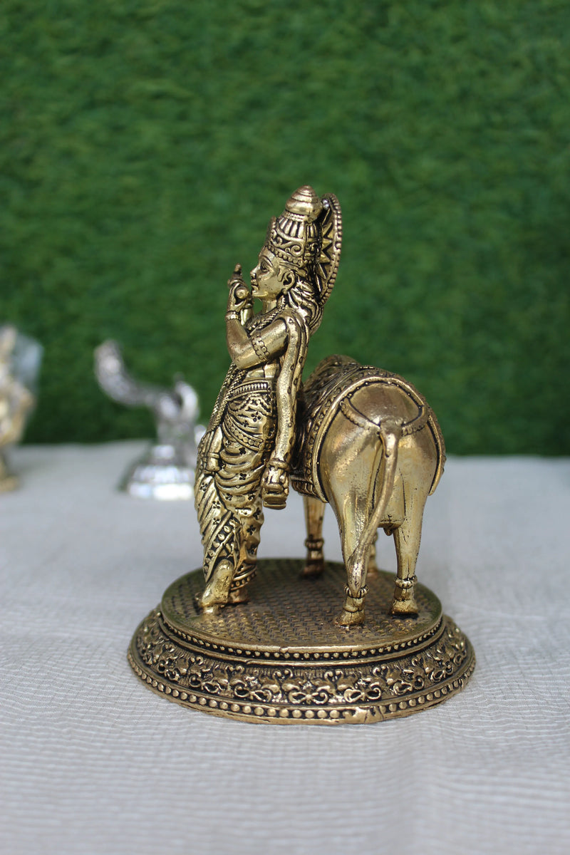 Brass Lord Krishna and Cow Vastu Statue (5 Inch)