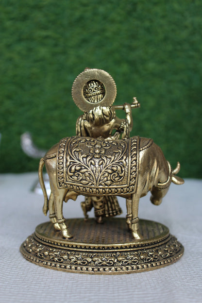 Brass Lord Krishna and Cow Vastu Statue (5 Inch)