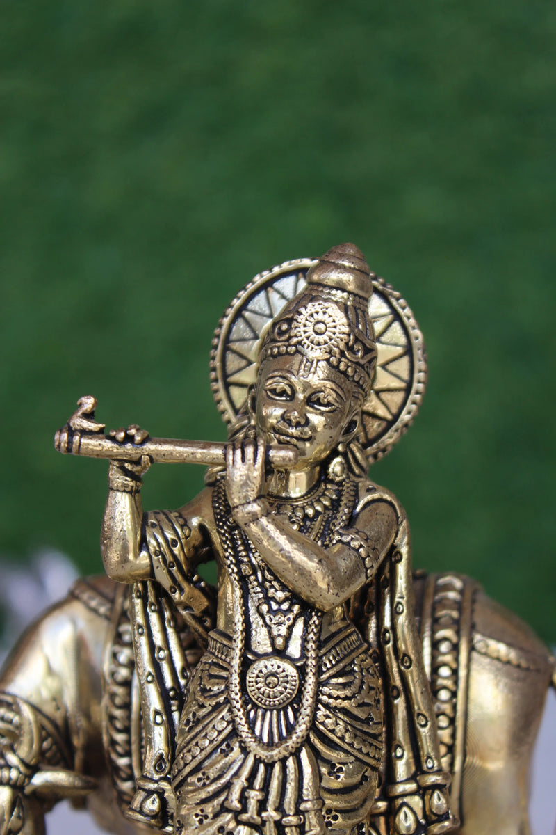 Brass Lord Krishna and Cow Vastu Statue (5 Inch)