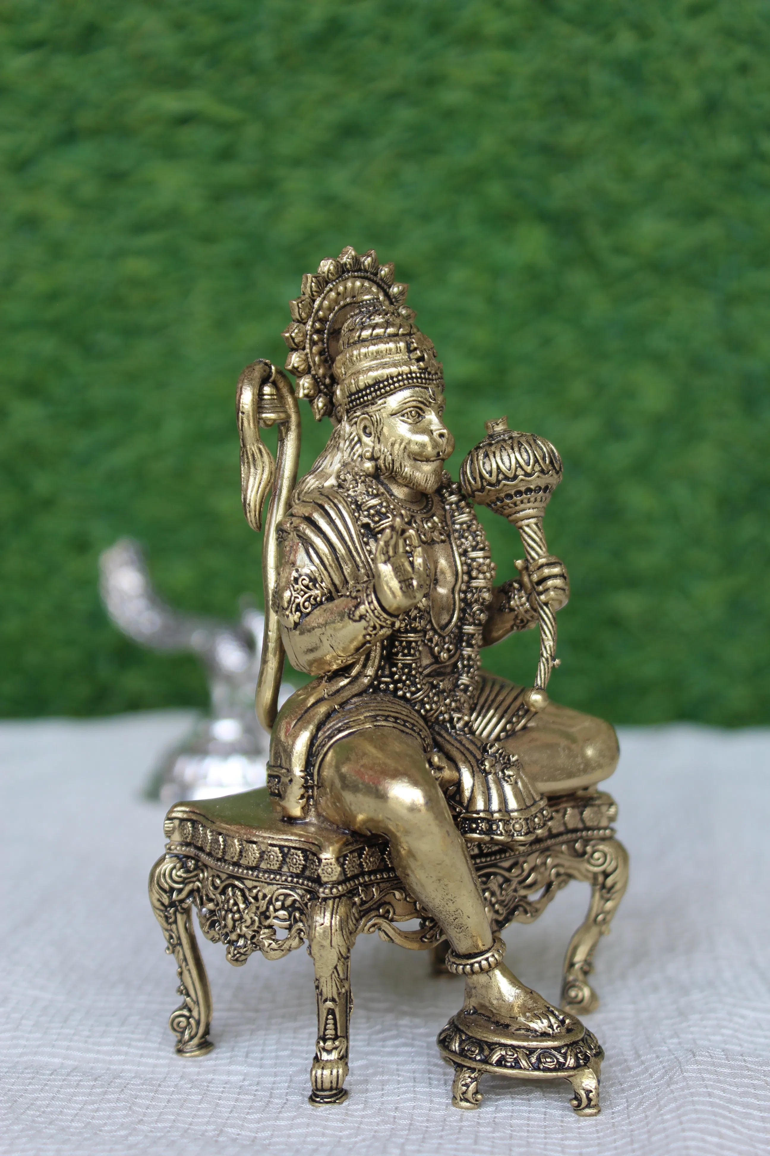 Brass Hanuman Ji Sitting On Throne | Majestic Idol Of Lord Hanuman For Home Temple & Gifting (5.25 inch)