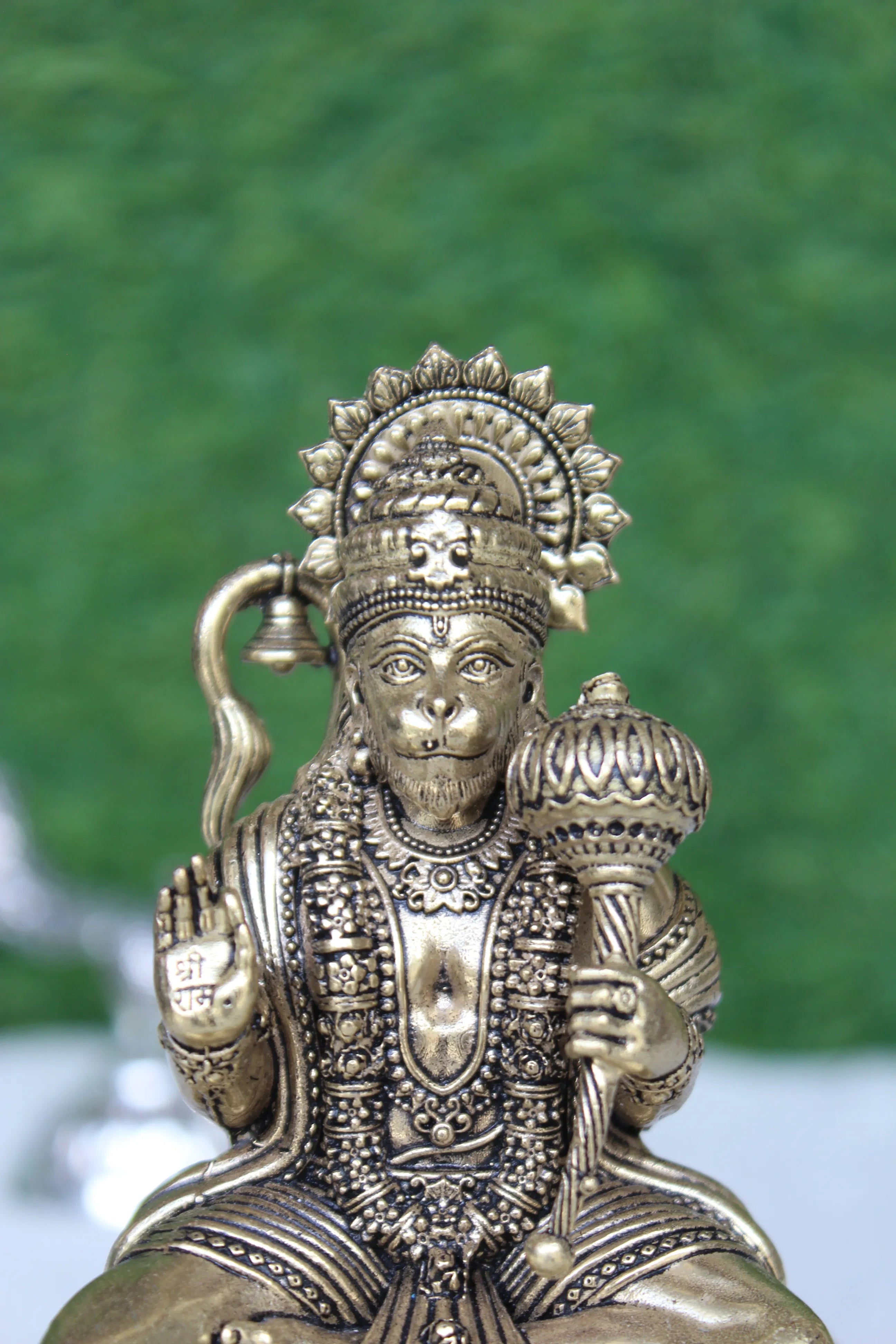 Brass Hanuman Ji Sitting On Throne | Majestic Idol Of Lord Hanuman For Home Temple & Gifting (5.25 inch)