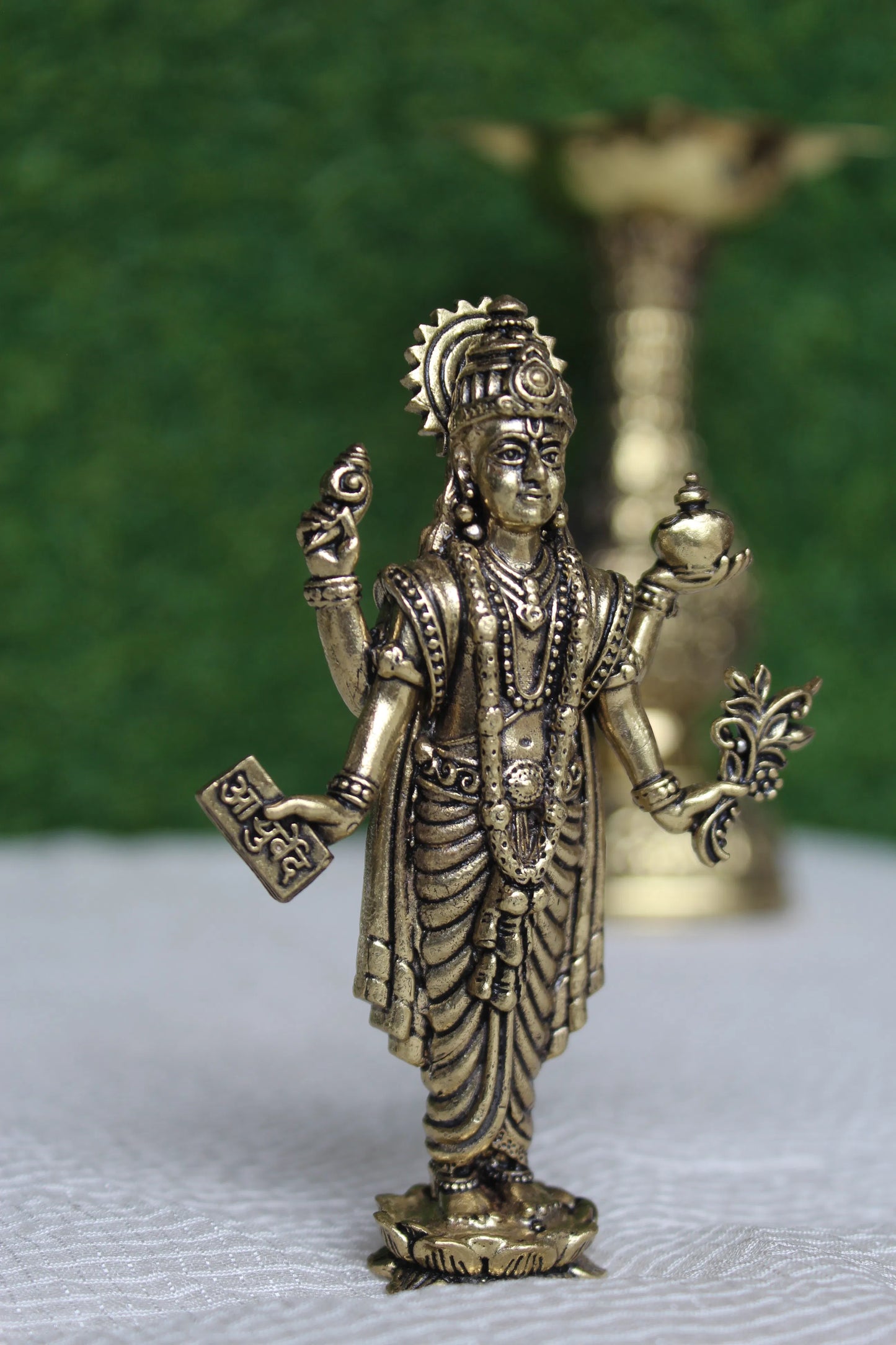 Lord Dhanvantri Brass Idol for Health & Healing | Rigvedaa™ (3.75 inch)