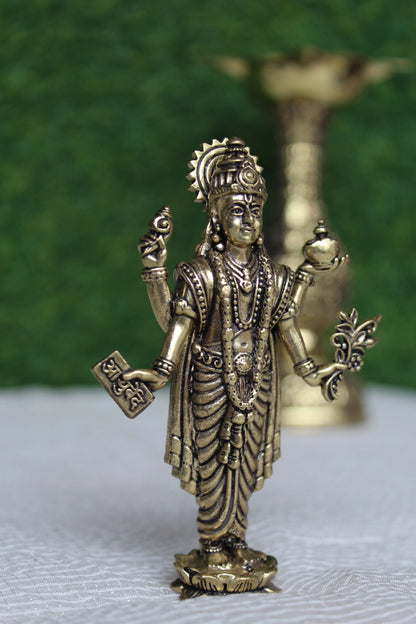 Lord Dhanvantri Brass Idol for Health & Healing | Rigvedaa™ (3.75 inch)