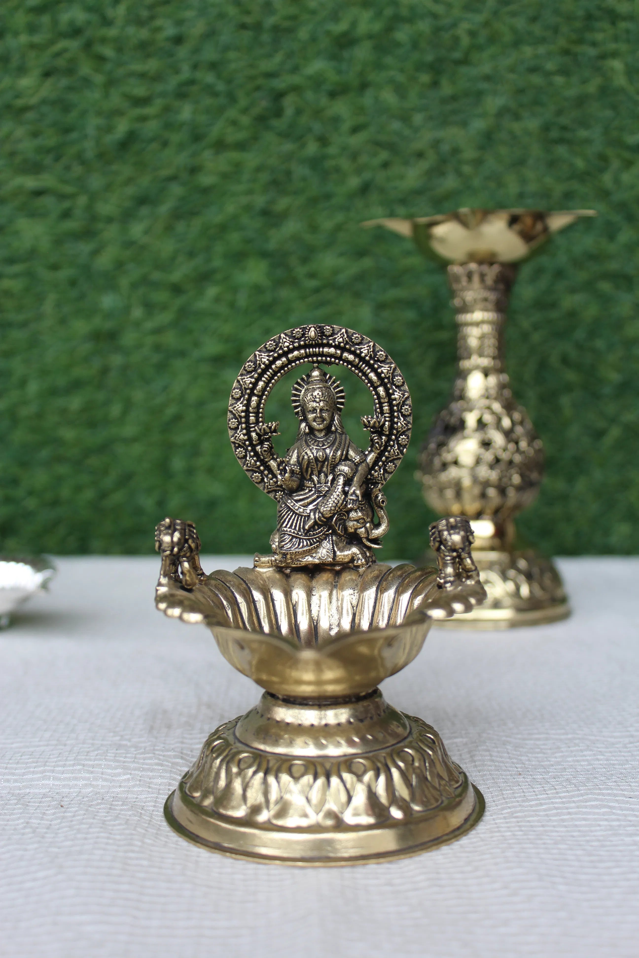 Brass Gaj Laxmi Diya | Handcrafted Elephant Laxmi Oil Lamp for Puja & Home Décor (4.5 inch)