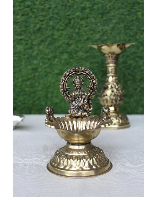 Handcrafted Brass Gaj Laxmi Diya Oil Lamp (4.5 Inch)
